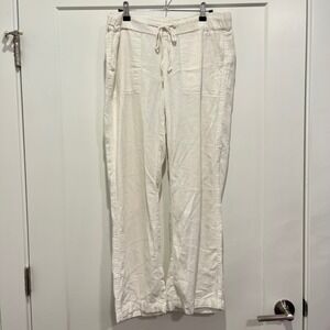 Caslon White Linen Blend Drawstring Wide Leg Pants Petite Small PS